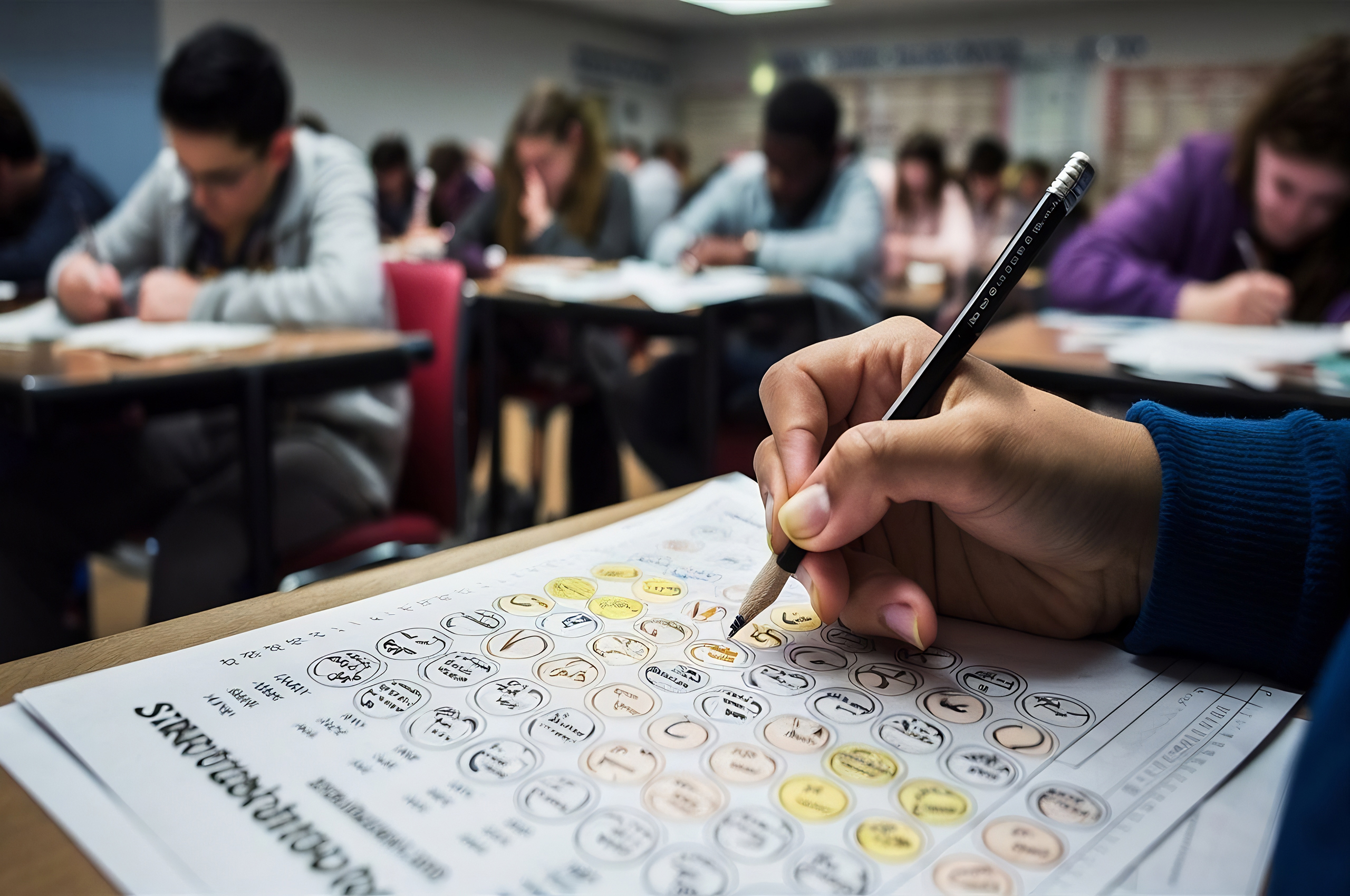 pencil-answer-sheets-standardized-test-form-with-answers-bubbled